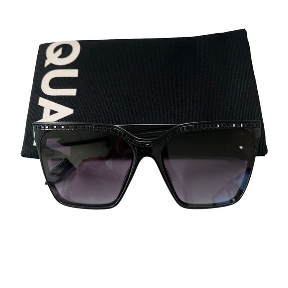 Quay Australia Level Up Bling Square Oversized Sunglasses Black Smoke 51MM - Picture 1 of 9